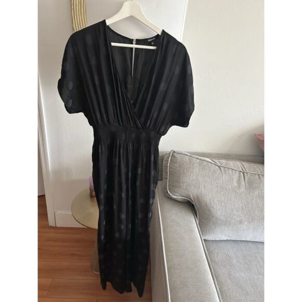 Madewell Black Polka Dots Wrap Wide Leg Jumpsuit XS Smocked Waist